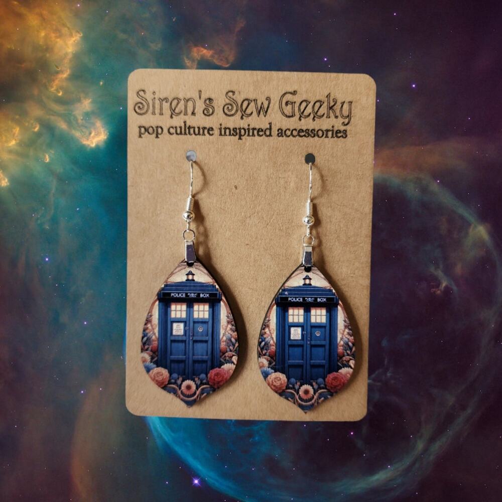 Floral TARDIS Earrings Dr Who